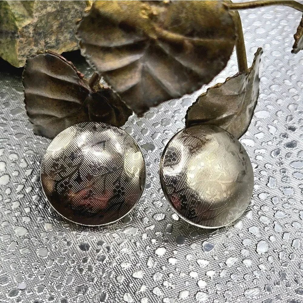 "5/$40" Etched Floral Silvertone Round Button Post Stud Earrings
